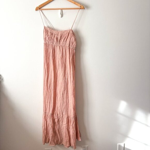 Zara ZW Ramie Blend Wrinkled Tiered Midi Dress Light Rose Pink NWT Size Small - Picture 6 of 9